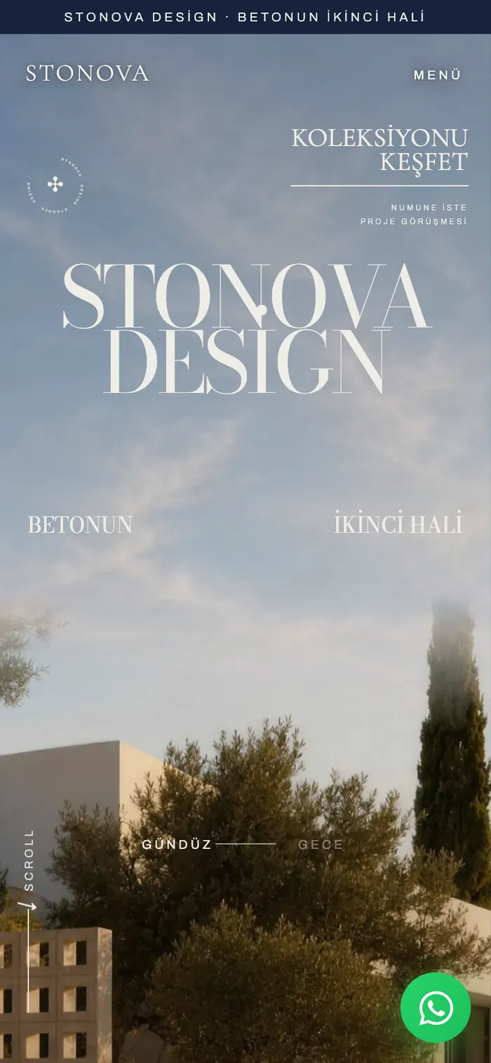 Stonova Design web sitesi — mobil görünüm